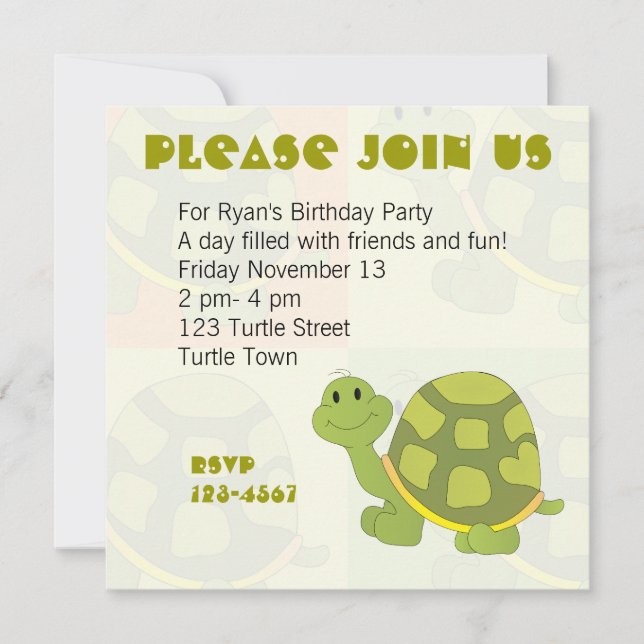 Invitación Tortuga pop (Anverso)