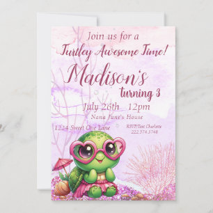 Invitación Tortuga, tercer cumpleaños, bajo el mar