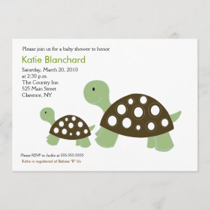 Invitación Tortuga verde y marrón moderna Baby Shower 5x7