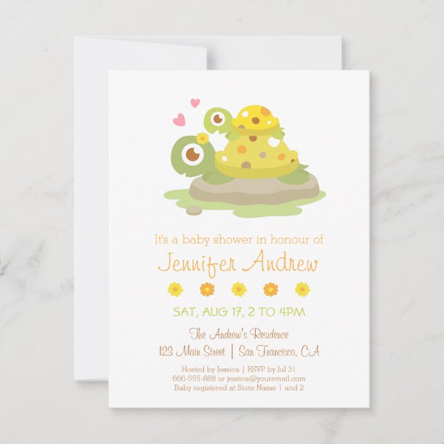 Invitación Tortuga y Baby Shower infantil (Anverso)