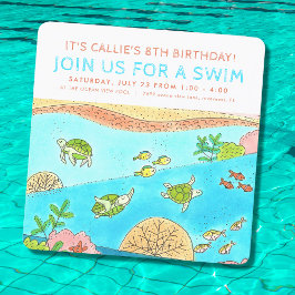 Invitación Tortugas de mar Fiesta de natación Cumpleaños de v
