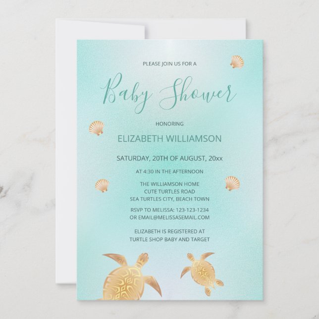 Invitación Tortugas de oro | Baby Shower neutro en género (Anverso)