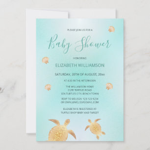Invitación Tortugas de oro   Baby Shower neutro en género