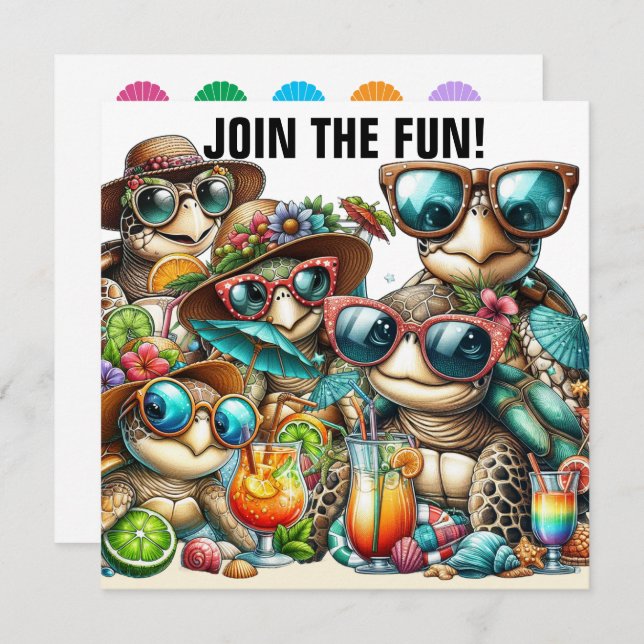 Invitación Tortugas divertidas reuniéndose (Anverso / Reverso)