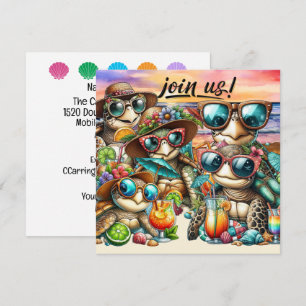 Invitación Tortugas Divertidas Reuniéndose