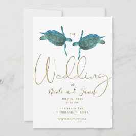 Invitación Tortugas Marinas Azul Turquesa Elegante Boda de Pl