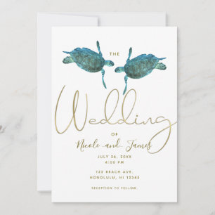Invitación Tortugas Marinas Azul Turquesa Elegante Boda de Pl