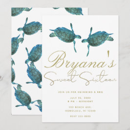 Invitación Tortugas Marinas Azul Turquesa Playa Dorada Fiesta