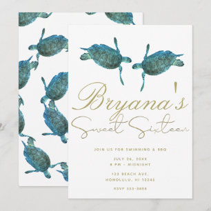 Invitación Tortugas Marinas Azul Verde Playa Fiesta Dulce 16 