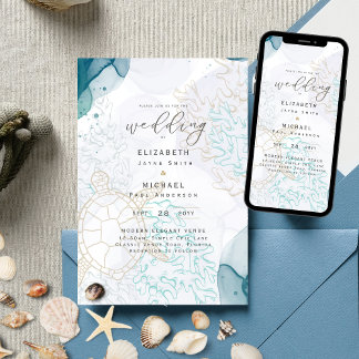 Invitación Tortugas marinas Boda Verde azulado de Ocean Life 
