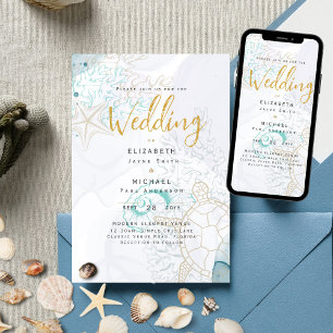 Invitación Tortugas marinas Boda Verde azulado de Ocean Life 