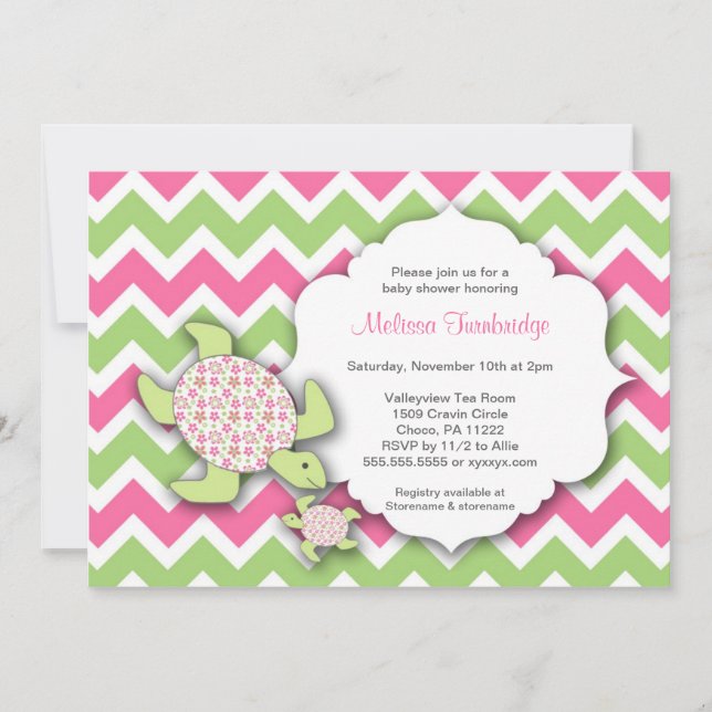 Invitación Tortugas marinas Chica Baby Shower invita a su beb (Anverso)