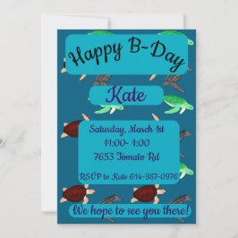 Invitación Tortugas Marinas Feliz Cumpleaños