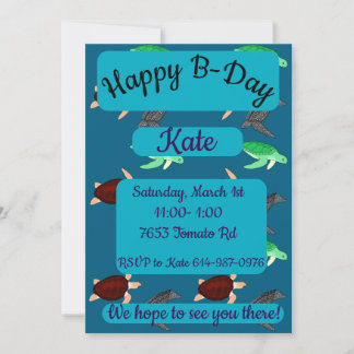 Invitación Tortugas Marinas Feliz Cumpleaños