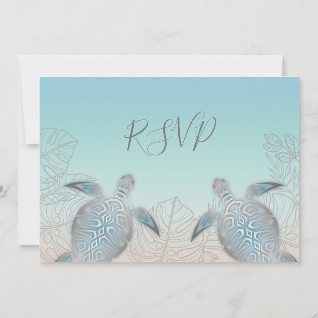Invitación Tortugas Marinas Plateadas Boda Playa Turquesa (Reverso)