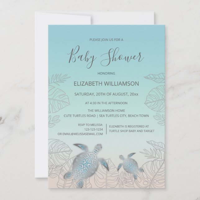 Invitación Tortugas plateadas con código QR | BABY SHOWER (Anverso)