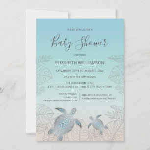Invitación Tortugas plateadas con código QR   BABY SHOWER