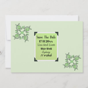 Invitación Tortugas Verdes Arte Punteado Guardar La Fecha, 