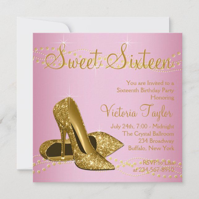 Invitación Tos altos de oro rosado dulce 16 Fiesta (Anverso)