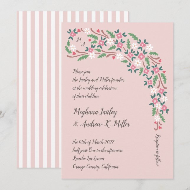 Invitación Tos florales rusas con monograma (Anverso / Reverso)