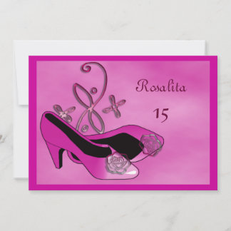 Invitación Tos rosados calientes Quinceanera 15 cumpleaños