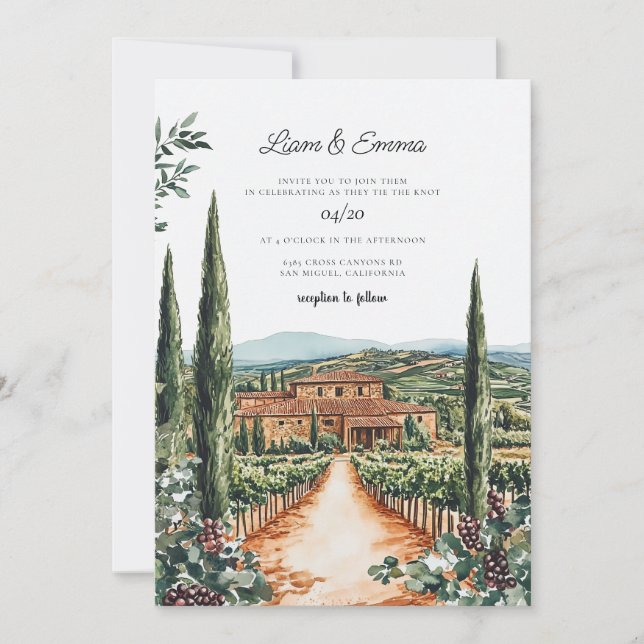 Invitación Toscana Italia Villa Watercolor Boda (Anverso)