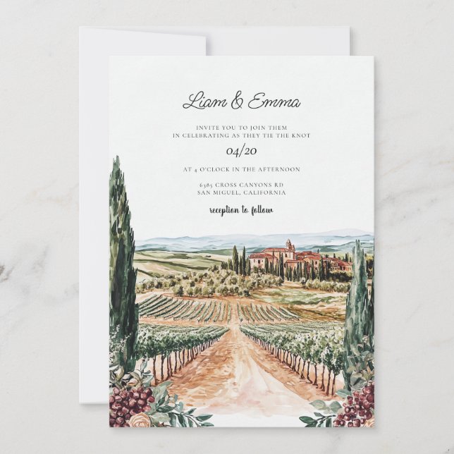 Invitación Toscana Italia Vineyard Watercolor Boda (Anverso)