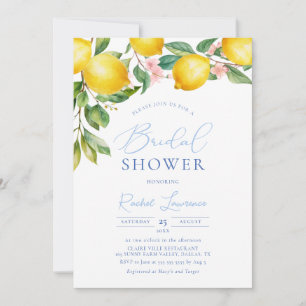 Invitación Toscana Lemons Blue Tile Pattern Ducha de novias