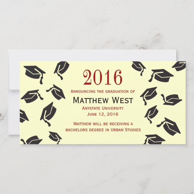 Invitación Tossed Graduation Caps - Rojo (Anverso)