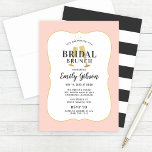Invitación Tosta de champán de Rubor con brunch nupcial a ray<br><div class="desc">¡Brindemos por la novia! El diseño de la invitación al brunch de la ducha de novia boda presenta un tostador de color dorado con champán / mimosa de vidrio con texto negro suave que puede ser totalmente personalizado para su evento. Un marco decorativo rosa rubor (se puede personalizar) rodea la...</div>