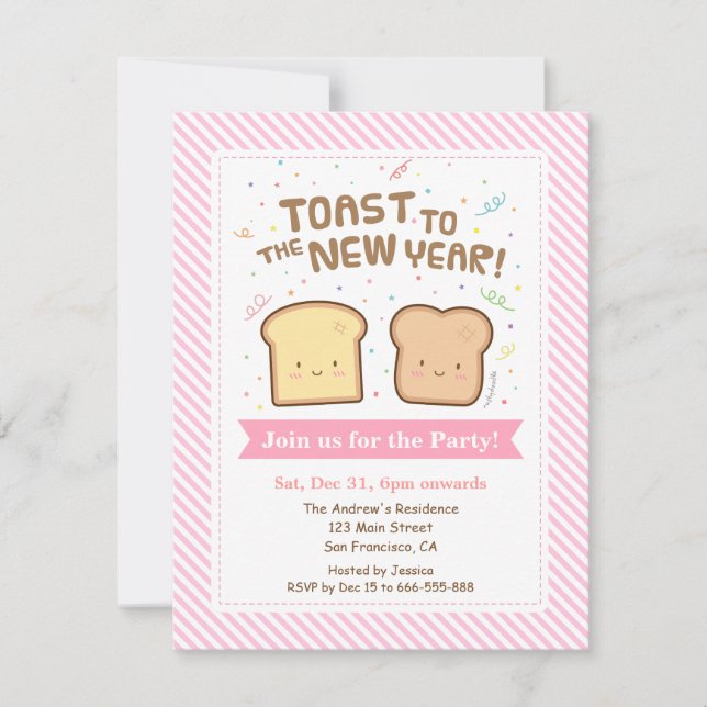 Invitación Tostada Adorable para el Año Nuevo Confeti de Fies (Anverso)