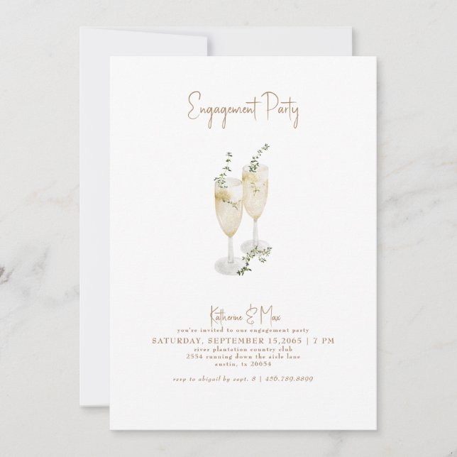Invitación Tostada de champagne de la fiesta de compromiso (Anverso)