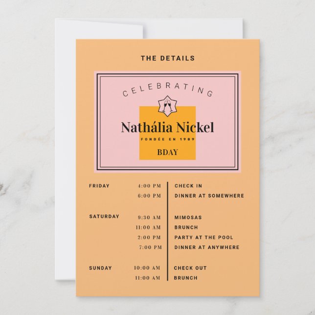 Invitación Tostada de champagne Itinerario (Anverso)