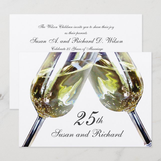 Invitación Tostada de champán/ 25º aniversario (Anverso / Reverso)