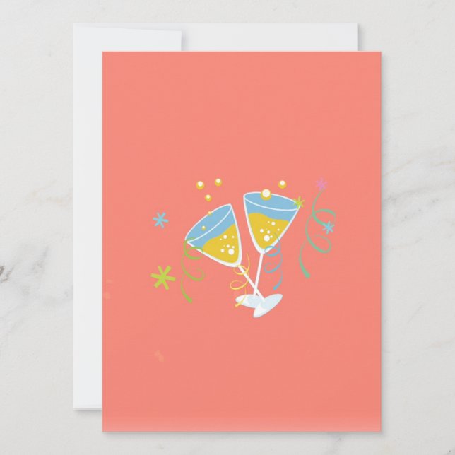 Invitación Tostada de champán. Fiesta de cumpleaños retro Vin (Anverso)