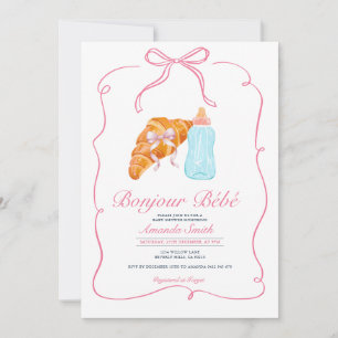 Invitación Tostada de París de lazo rosa Desayuno de bebé de