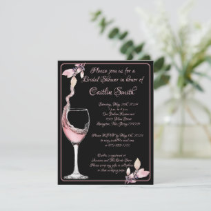Invitación Tostada floral Ducha formal negra y Rosa de novia