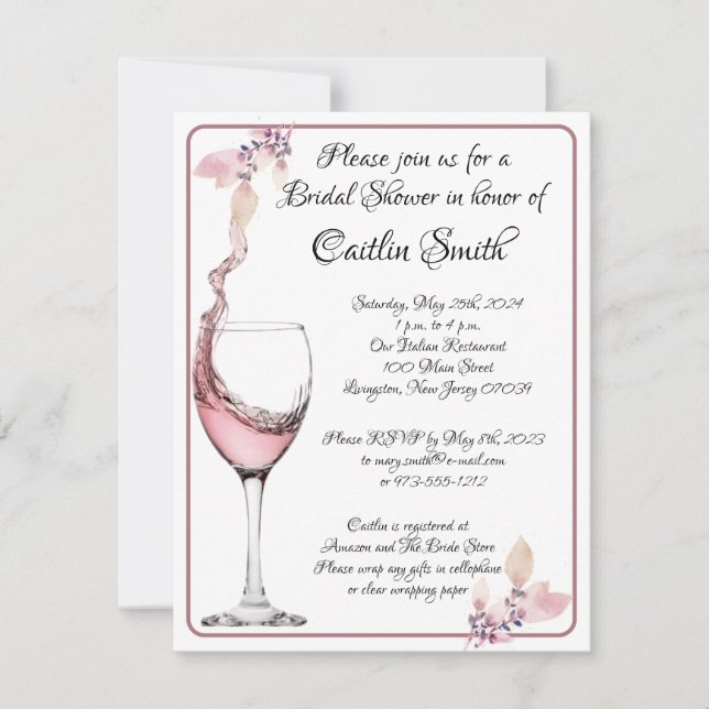 Invitación Tostada floral Elegante ducha de novia blanca y Ro (Anverso)