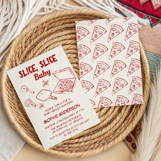 Invitación Tostada Roja Slice Slice Baby Pizza Baby Shower