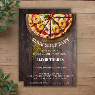 Invitación Tostada Rústica Pizza Baby Shower