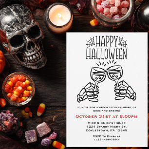 Invitación Tostadas de Esqueleto Vino Diversión Simple Hallow