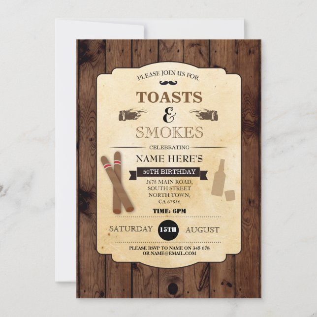 Invitación Tostadas y Humos Fiesta de cumpleaños 50 Invitació (Anverso)