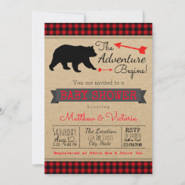 Invitación Tostado de búfalo de leñador Plaid Boys Bear Baby
