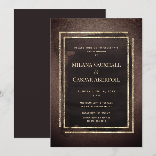 Invitación Tostado Espresso Mocha y Fiesta de Boda de Oro Bla (Anverso / Reverso)