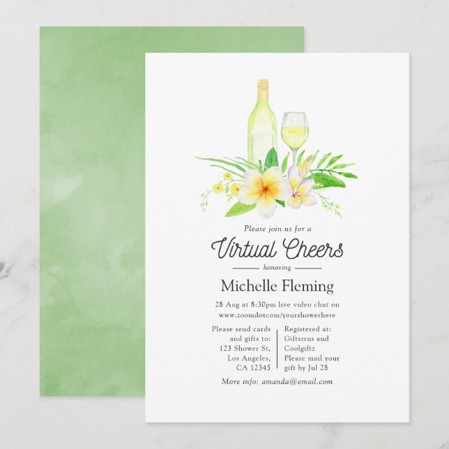 Invitación Tostadora de vino floral exótica con ducha virtual (Anverso / Reverso)