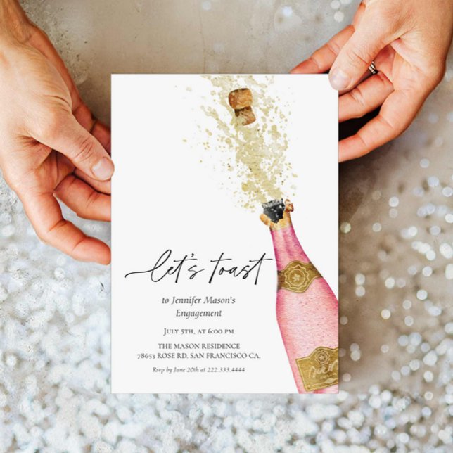 Invitación Tostemos una ducha de novia con botellas de champá (Elegant Let's Toast Engagement Party Invitation)