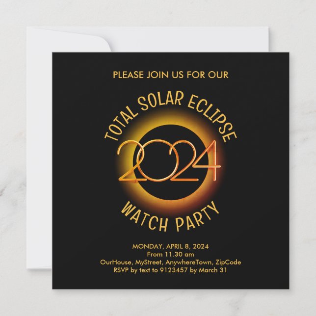 Invitación TOTAL DE ECLIPSE SOLAR 2024 personalizado (Anverso)