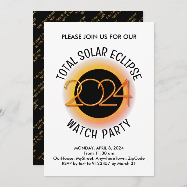 Invitación TOTAL DE ECLIPSE SOLAR 2024 personalizado (Anverso / Reverso)
