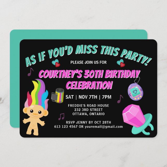 Invitación Totally 90s Retro Birthday Party Invitation (Anverso / Reverso)