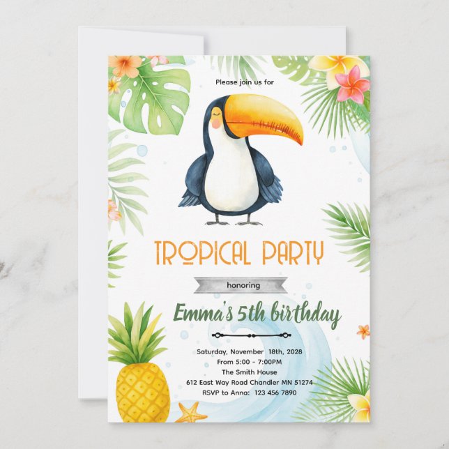 Invitación Toucan Birthday Party Invitation (Anverso)